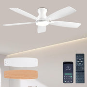 JSAITEE Ceiling Fan with Lights, 52 Inch Low Profile Flush Mount, Black, DC Reversible Motor, 6 Speeds, Remote Control, Dimmable LED Light SY66-Black