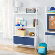 Build Your Own Furniture BY5636118664005 Kids Ladder Bookcase with Drawer, Navy Blue/White
