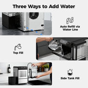 Simzlife Nugget Ice Maker Countertop, 26.5 lbs/24H, Self-Cleaning, 1.7 Qt Water Tank, Stainless Steel, Soft Chewable Pellet Ice, IM025-N