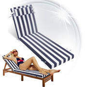 Geemuslly Outdoor Chaise Lounge Cushion, Waterproof, Fade Resistant, Non-Slip with Ties, Navy Blue and White Stripes, 72x21 in