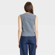 Universal Thread Women's V Neck Denim Vest, Midweight Cotton with Spandex, Blue, XS