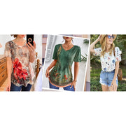 Fantaslook Womens Blouse, Dressy Casual V Neck Pleated Tunic Top, A Blue Floral