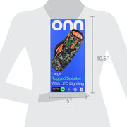 onn Large Rugged Bluetooth Speaker, Waterproof Floating Design, Multicolor LED Lighting, Camo, 12 Hour Playtime