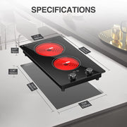 VBGK K20033 Electric Cooktop 2 Burner 12 Inch 2000W Electric Burner Countertop and Built-in Hot Plate