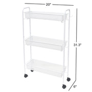 Mainstays Slim 3-Tier Rolling Bathroom Storage Cart with Hooks, White Finish, Rust-Resistant Steel Frame, Locking Casters