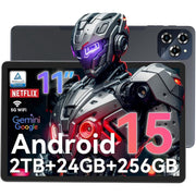 TABWEE W90 Android 15 Tablet-11 Inch FHD Display, 24GB RAM 256GB ROM /2TB TF, T615 Octa-Core AI Tablets, Gray