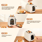 Mecity Easy Touch Screen 2-Slice Toaster, Retro Stainless Steel, Wide Slots, 6 Browning Levels, Bagel, Defrost, Reheat, Removable Crumb Tray, Cream Color, T-M6-CR