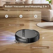 ROBOEVO G20 Robot Vacuum Cleaner Mop Combo, 3000Pa Suction, 230ML Water Tank, Alexa and Google Assistant Control, 130 Min Runtime, Zig Zag Cleaning, Pet Hair Removal, Black