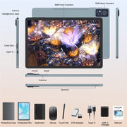 Kimlok Android 14 Tablet, 11 Inch IPS HD Touch Screen, 16GB RAM, 128GB Storage Expandable to 1TB, Octa-Core MTK8786 Processor, GPS, Dual-Band WiFi, Bluetooth 5.0, Dual Camera 8MP+13MP, Keyboard Bundle, D105B-DPJ