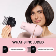 L'ange Hair HotStuff Compact Ionic Hair Dryer, 1875W, Blush, Cool Shot Button, Nozzle and Wide-Tooth Comb Attachments