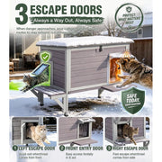 Aivituvin Large Heated Outdoor Cat House with UL Tested Heating Pad, Triple-Layer Insulation, Waterproof Wood, 3 Escape Doors, Removable Liner AIR91-IN-HP-WM