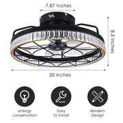Jinyi 20in Small Caged Ceiling Fan with LED Light, Remote and App Control, Flush Mount Low Profile, 5 Enclosed Blades, 6 Wind Speeds
