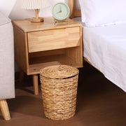 Topekada 2 Pack Wicker Trash Cans with Removable Lids and Liners, 1.9 and 2.7 Gallons, Handmade Woven Wastebaskets with Stainless Steel Frames, Yellow