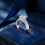 SFTING Moissanite Wedding Ring Set for Women, 2ct Halo Pav, Solid 925 Sterling Silver, Size: 7 - Round Brilliant Cut