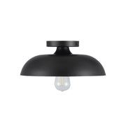 Better Homes & Gardens Contemporary Matte Black 1-Light Flush Mount Ceiling Light with White Inner Shade, Minimalist Drum Bowl Design