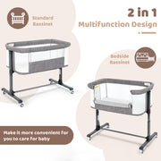AILEEKISS Baby Bassinet with Wheels, Height Adjustable Bedside Sleeper, Grey