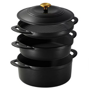 Tramontina 80131/519DS 4-Piece Stackable Enamel Cast Iron Cookware Set Black with Gold