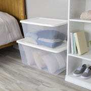 Sterilite 58 Quart Clear Plastic Storage Bin with White Snap-On Lid, Stackable, BPA-Free, Pack of 8