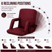 Seamander Large Size Foldable Stadium Chair, Padded Back Support, Six Reclining Positions, Burgundy, Lightweight Steel Frame, SFT600BG
