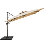 FUNDAZE Cantilever Patio Umbrella, 10x10ft Square Beige Canopy, UV and Water-Resistant Polyester, Metal Pole with Crank Opening, Freestanding Cross Base