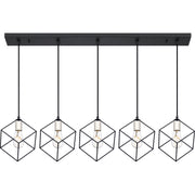 Quoizel Five Light Island Chandelier, Transitional Cubical Cage Design, Earth Black Finish, Adjustable Height, Dimmable, HLG544EK