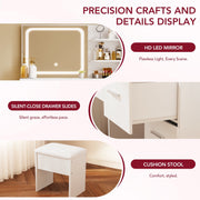 LIVELYGLOW Makeup Vanity Set with Smart LED Mirror, Adjustable Three-Color Lighting, Built-in Power Outlets, Large Storage Drawer, Stool, White