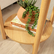 Mainstays Round Modern Dowel End Table with Two Open Shelves, Natural Teak Finish, Wood Composite, 18 in