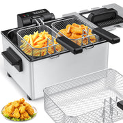 TINANA YH-DF-1 Electric Deep Fryer, 5.3 Quart Capacity, 3 Stainless Steel Baskets