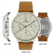 Titan 90102SL01 Classique Men's Analog Watch, Silver Dial, Genuine Leather Strap, Stainless Steel Case, Quartz Movement
