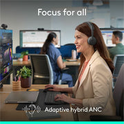 Logitech Zone Wireless 2 ES Noise-Canceling Wireless Headset with Adaptive Hybrid ANC, Bluetooth 5.3, USB-C, Microsoft Teams Certified, Graphite
