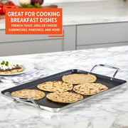 Imusa USA Nonstick Double Burner Griddle, 19 x 12 Inch, Aluminum with Metal Side Handles, Black