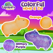 Power Your Fun Capybara Squishy Stress Relief Fidget STEM Easter Basket Stuffers Toys for Adults & Kids 2-Pk (Purple & Orange)