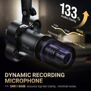 FIFINE K688 Dynamic Studio Microphone with USB-C and XLR, Cardioid Pattern, 130dB SPL, Headphone Jack, Mute Button, Gain Control