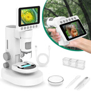 Hutact Digital Microscope, 3.5-Inch HD LCD Screen, 100X-1000X Magnification, 10MP Imaging, Detachable Stand, LED Lights, USB Compatible