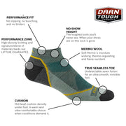 Darn Tough Vermont Light Hiker No Show Lightweight Cushion Athletic Socks, Seafoam, X-Large, 1990