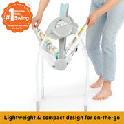 Bright Starts Baby Swing, Rainforest Vibes, Portable Foldable Design, 6 Speeds with WhisperQuiet Technology, Removable Toy Bar, Newborn to 9 Months, 12426