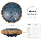 Lidguni Steel Tongue Drum, 13 in, 15 Notes Tuned to C Major, Navy Blue, Carbon Steel Frame
