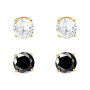 Jacmel Jewelry Brilliance Fine Mens Stainless Steel Yellow Plated Black and Clear Simulated Stud Earrings, 8mm, Secure Butterfly Backs