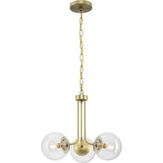 Progress Lighting Avec Merrit 3-Light Chandelier, Brushed Gold Finish, Clear Glass Globe Shades, Adjustable Height, Dimmable, 19 in
