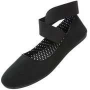 Alpine Swiss Peony Ballet Flats for Women, Elastic Ankle Strap, Round Closed Toe, Padded Comfort, Black