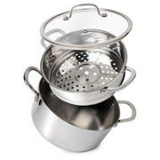 CoreClad 5-Quart Tri-Ply Stainless Steel Casserole with Steamer, Tempered Glass Lid, Induction Compatible