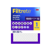 Filtrete HVAC Furnace Air Filter, MPR 1500, MERV 12, Pleated Polypropylene, Allergen Bacteria and Virus Capture, 20x22x1, 1 Filter