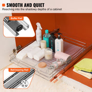 KFFKFF Pull-Out Cabinet Organizer, Durable Chrome-Plated Steel Slide-Out Pantry Shelf, 20 in W x 21 in D x 2.5 in H, Fits 22 in W x 22.5 in D x 7 in H Cabinet Space, LX-C9265B