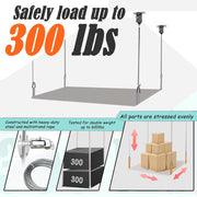 JinYounY Overhead Garage Ceiling Storage Lift System, 300lb Load Capacity, Adjustable Height, Manual Hoist with Hand Crank, Stainless Steel, Red