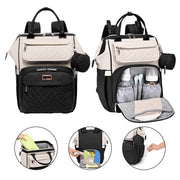 BabbleRoo Large Capacity Baby Diaper Bag Backpack, Waterproof Polyester, Black & Apricot, Includes Changing Mat and Stroller Straps
