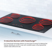 Rangaire 36 Inch Induction Cooktop, 5 HyperHeat Burners, Smooth Glass Ceramic Surface, Slide Touch Controls, 10900W, Child Lock, RCI361S