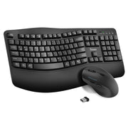 RECCAZR EK30 Wireless Keyboard and Mouse Combo, Ergonomic Wave Keys Keyboard with Wrist Rest, Black