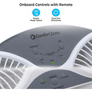 Comfort Zone 9-Inch Reversible Twin Window Fan, Black, Remote Control, 3-Speed Settings, Adjustable Width 23.5-37 in, MG-MTJM08-BLK
