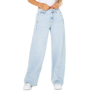 Celebrity Pink Wide Leg Trouser Pocket Jeans, Light Gray Stretch Denim, Mid Rise, Size 9