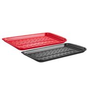 KFFKFF Set of 2 Melamine Serving Trays with Handles, Non-Slip Striped Surface, Black and Red, 17 x 10.35 in, TS-7068